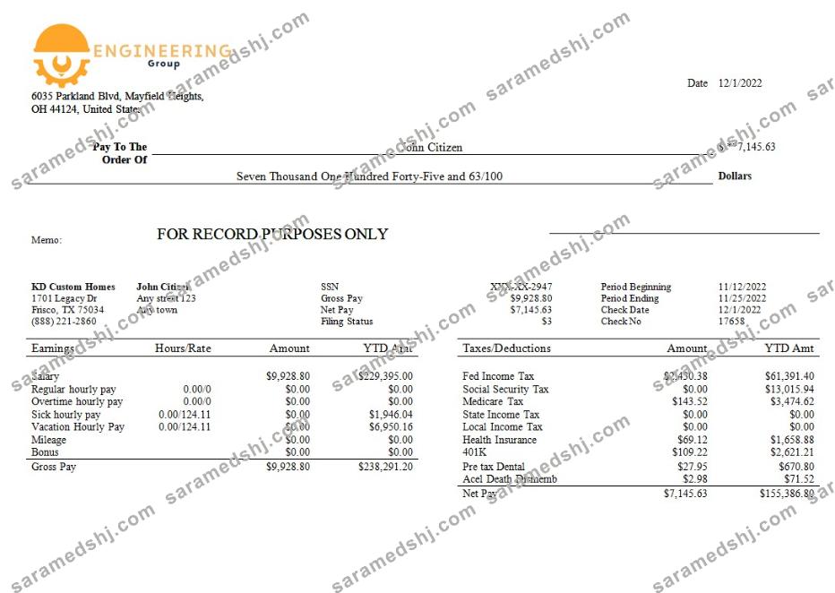 Engineering company payslip template in Word and PDF formats